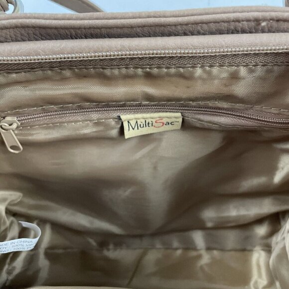 MULTI-SAC Purse Beige Double Handle Shoulder Bag Pebbled Faux Leather Medium - Picture 12 of 14